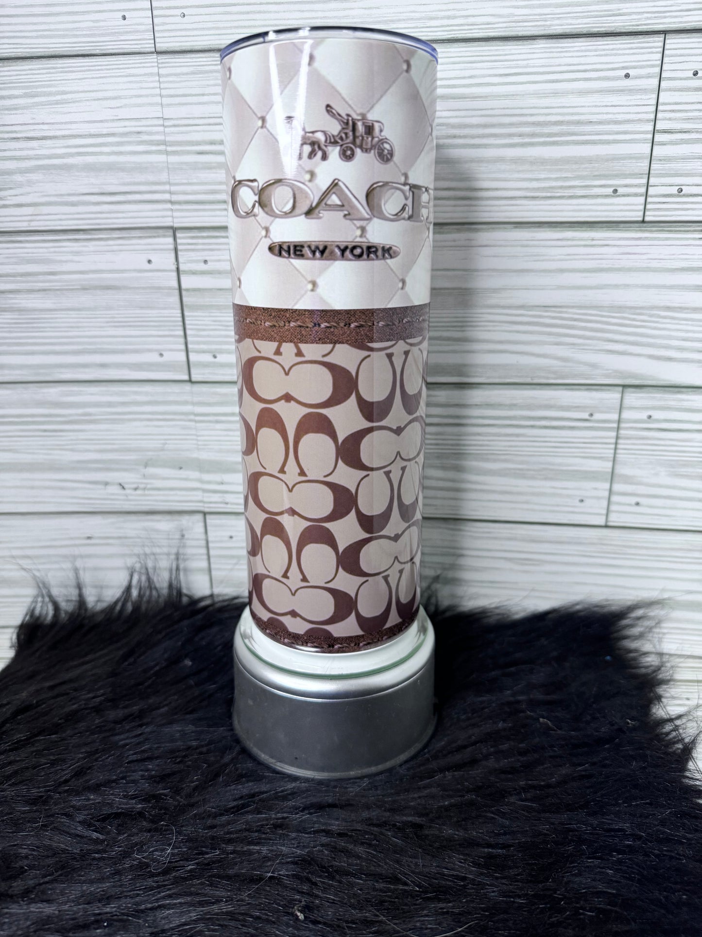 Brown/Tan Coach Purse Tumbler 20oz