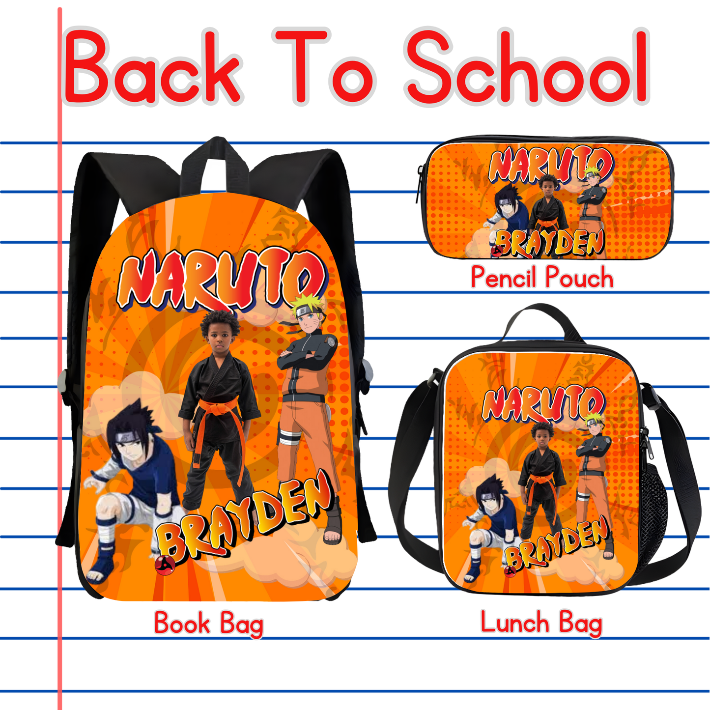 Customized Book Bag, Pencil Pouch, or Lunch Bag