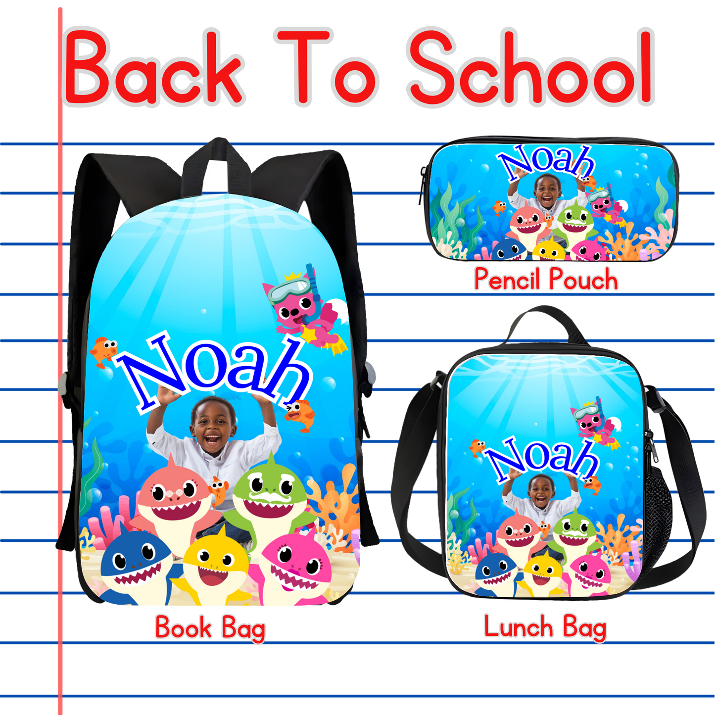 Customized Book Bag, Pencil Pouch, or Lunch Bag