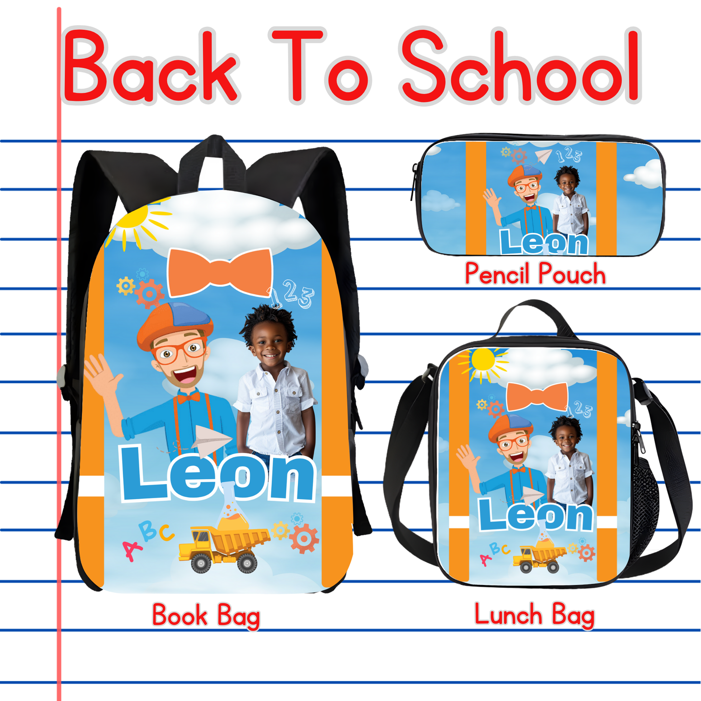 Customized Book Bag, Pencil Pouch, or Lunch Bag