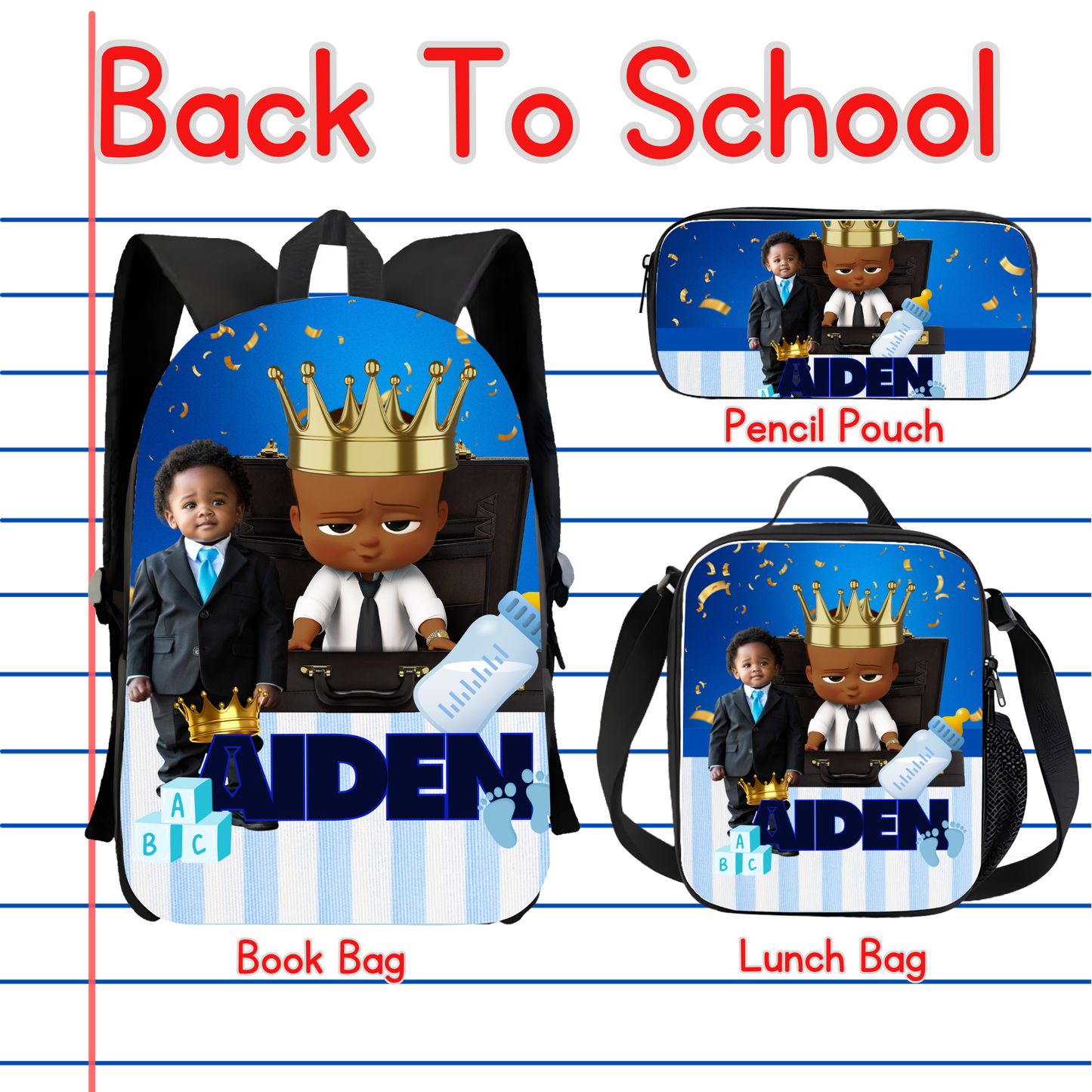 Customized Book Bag, Pencil Pouch, or Lunch Bag
