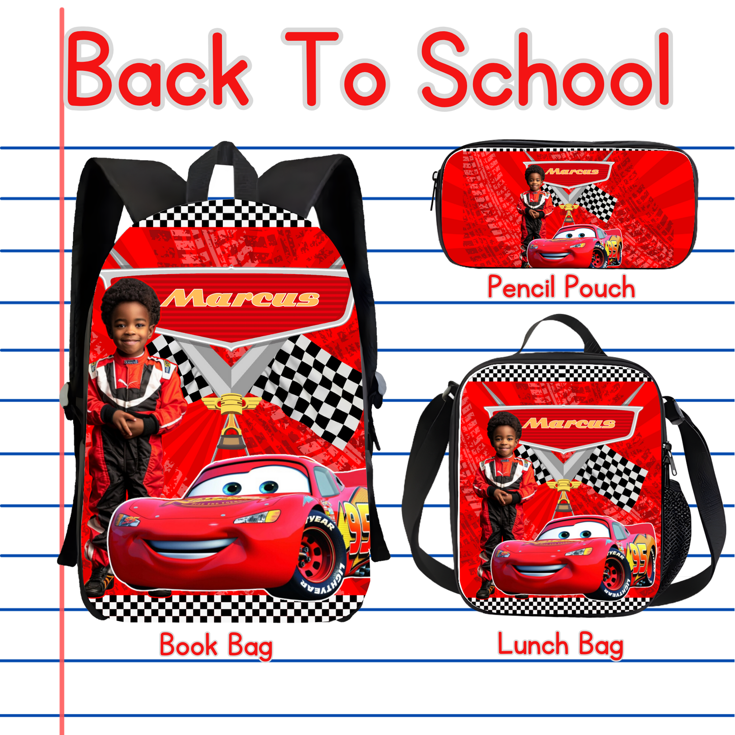 Customized Book Bag, Pencil Pouch, or Lunch Bag