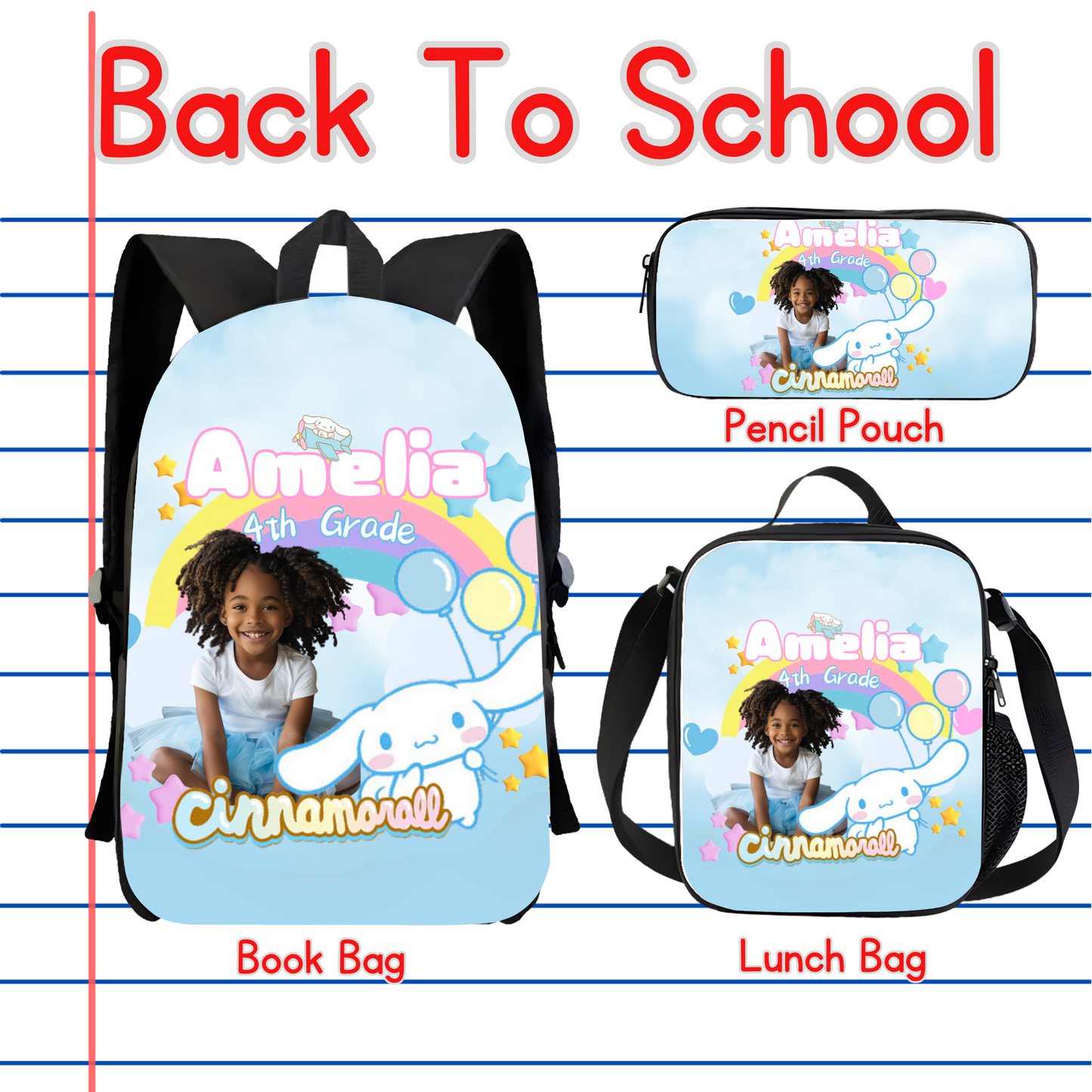 Customized Book Bag, Pencil Pouch, or Lunch Bag