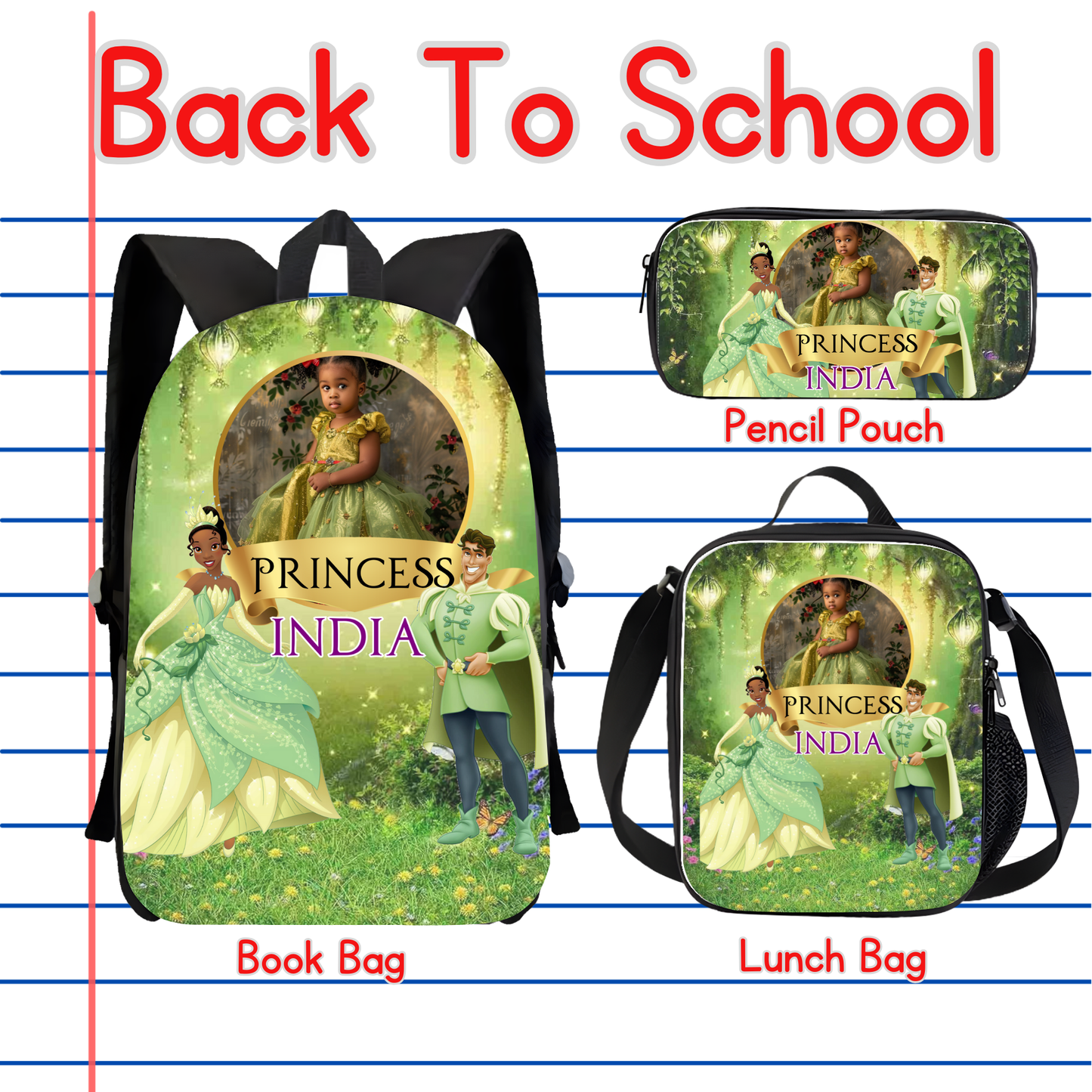 Customized Book Bag, Pencil Pouch, or Lunch Bag