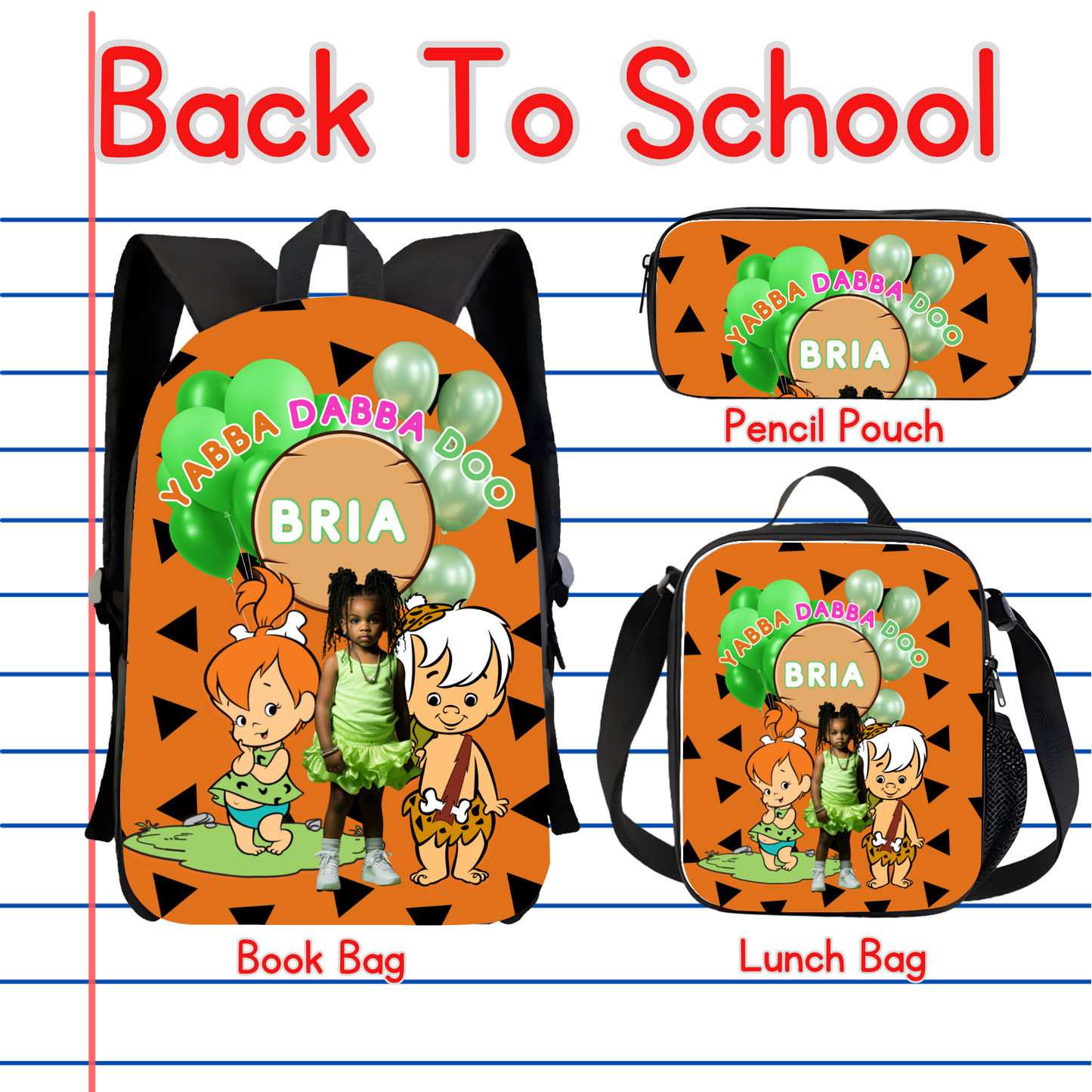 Customized Book Bag, Pencil Pouch, or Lunch Bag