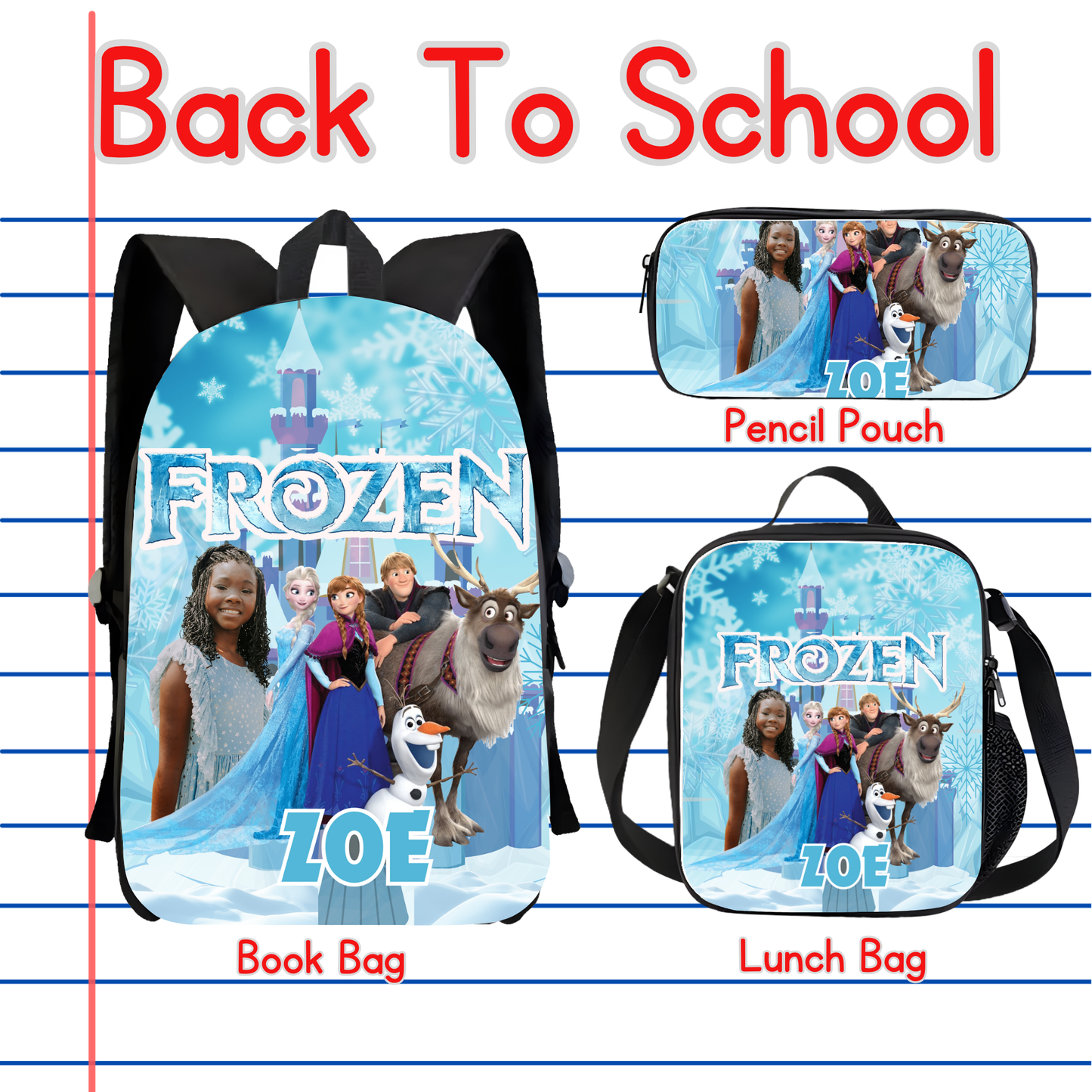 Customized Book Bag, Pencil Pouch, or Lunch Bag