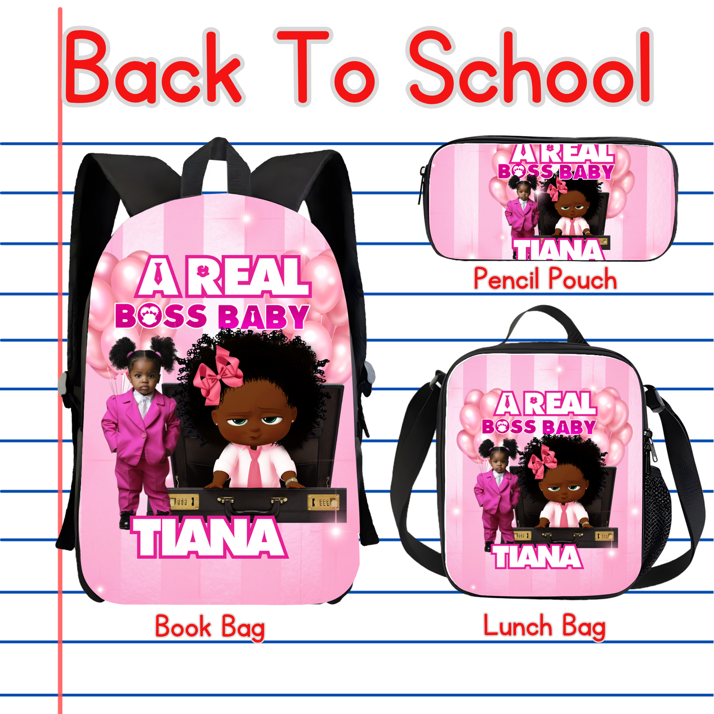 Customized Book Bag, Pencil Pouch, or Lunch Bag