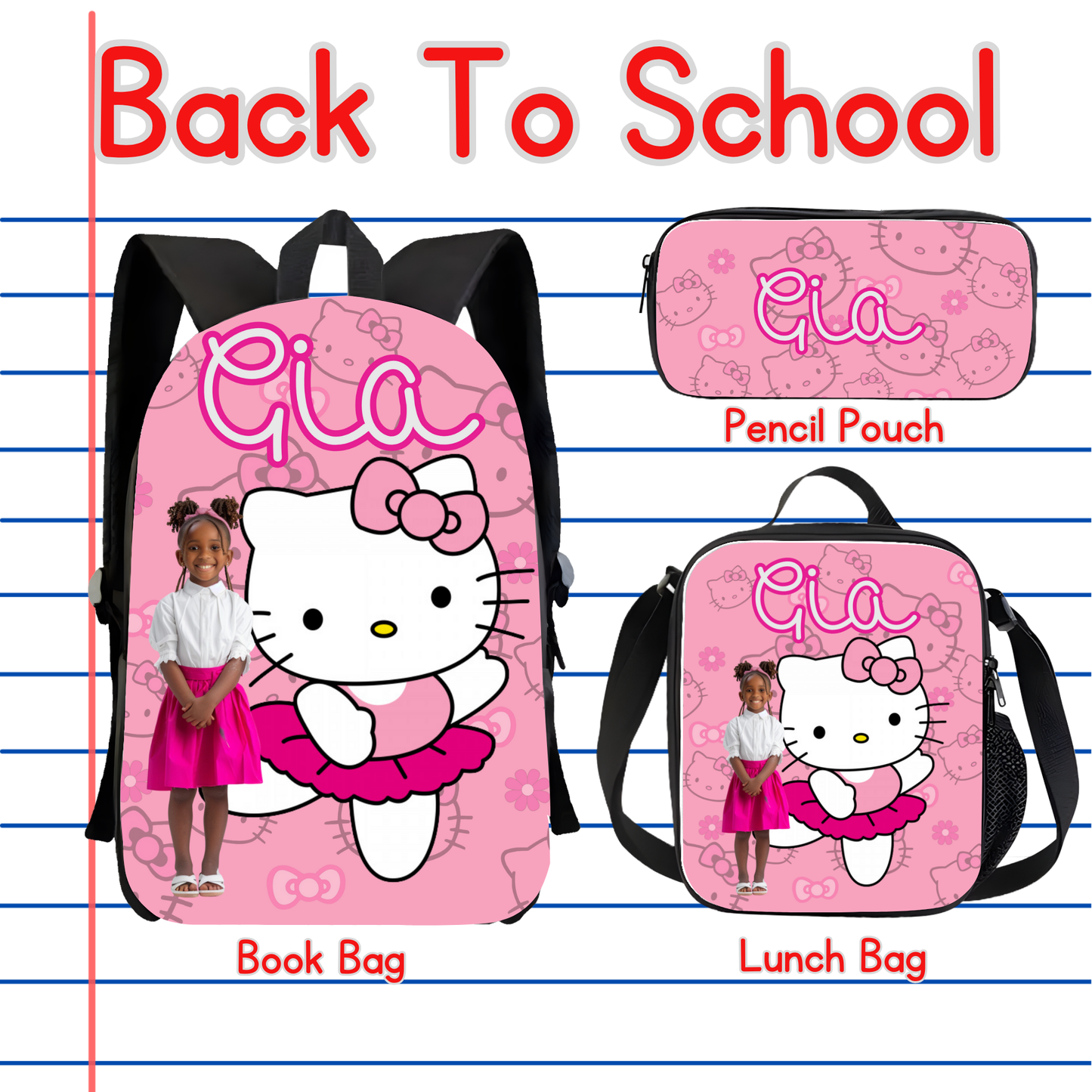 Customized Book Bag, Pencil Pouch, or Lunch Bag