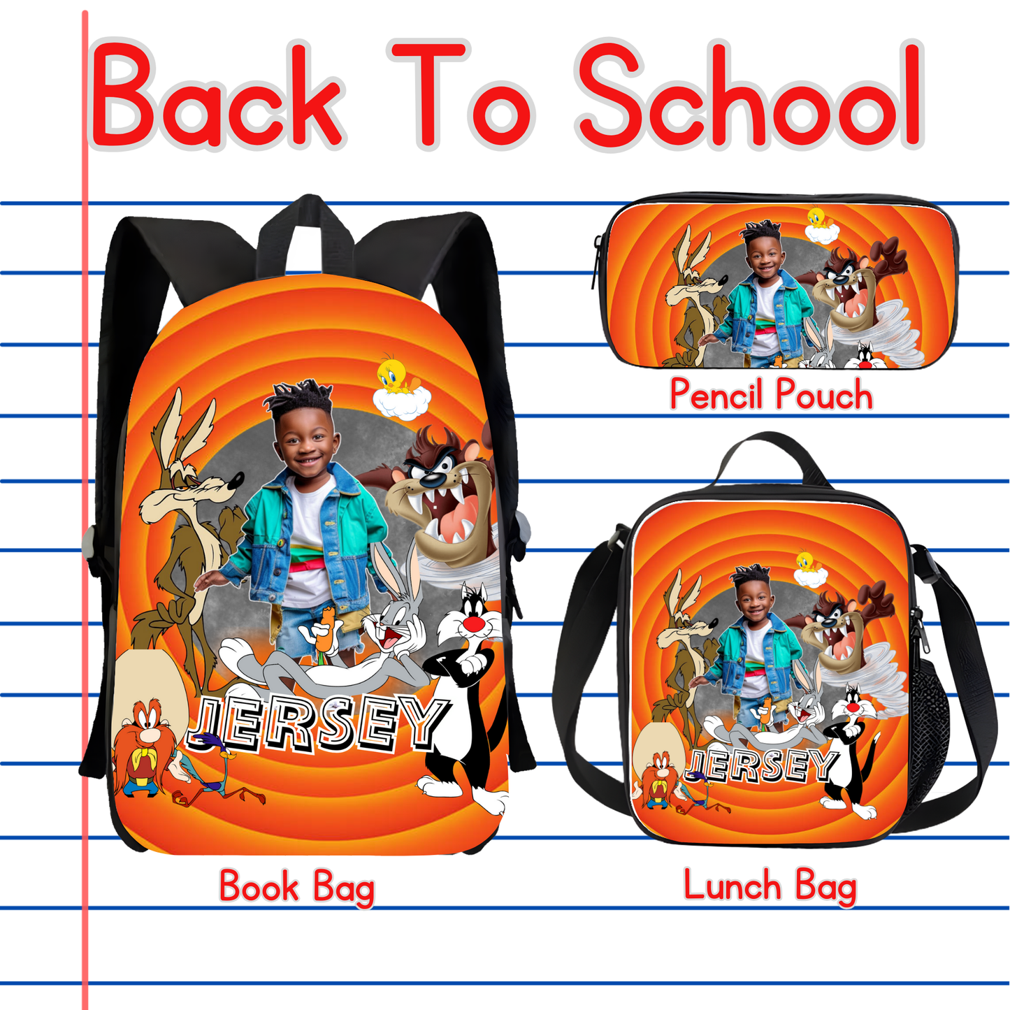 Customized Book Bag, Pencil Pouch, or Lunch Bag
