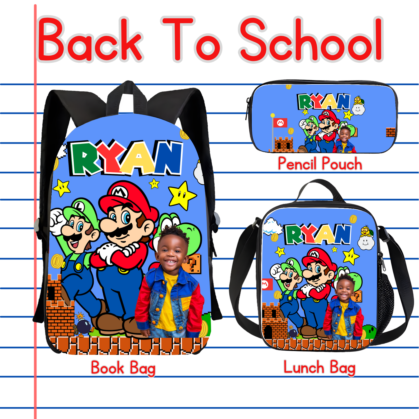 Customized Book Bag, Pencil Pouch, or Lunch Bag