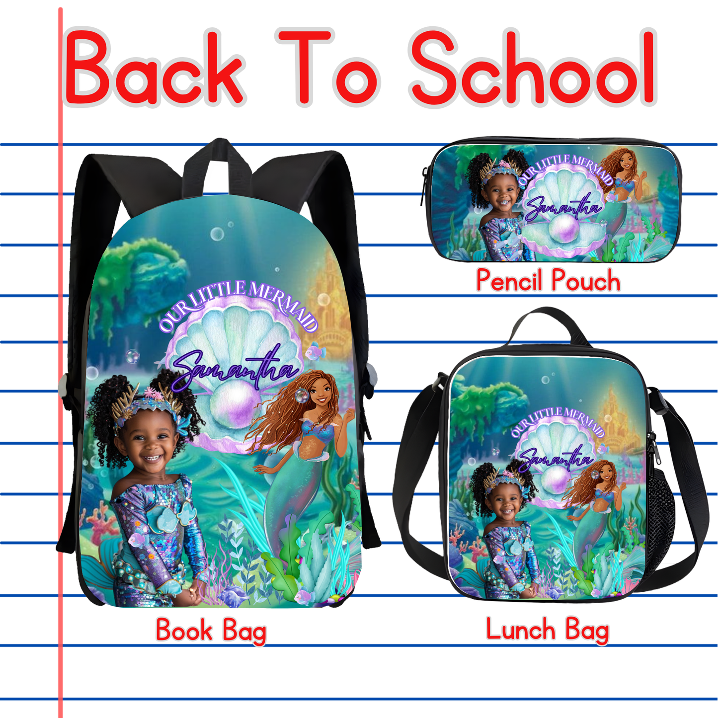 Customized Book Bag, Pencil Pouch, or Lunch Bag