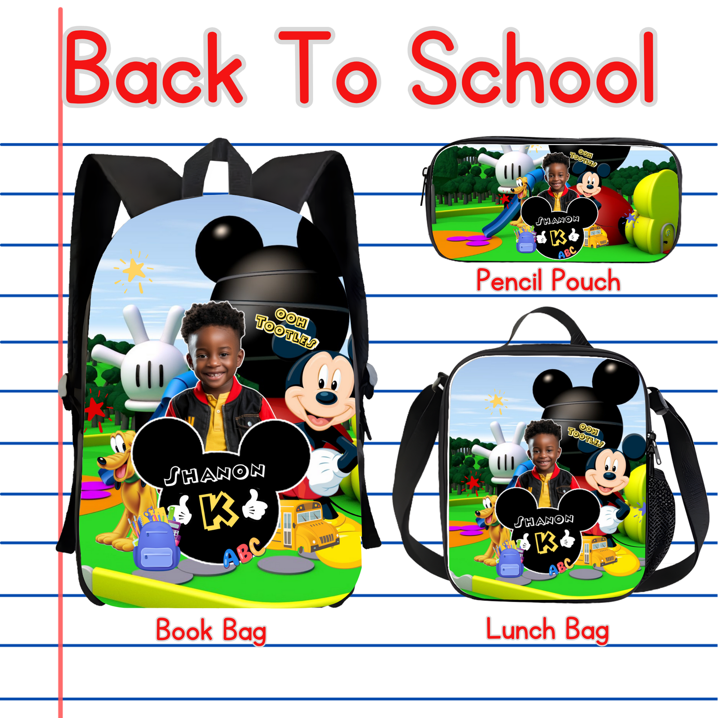 Customized Book Bag, Pencil Pouch, or Lunch Bag