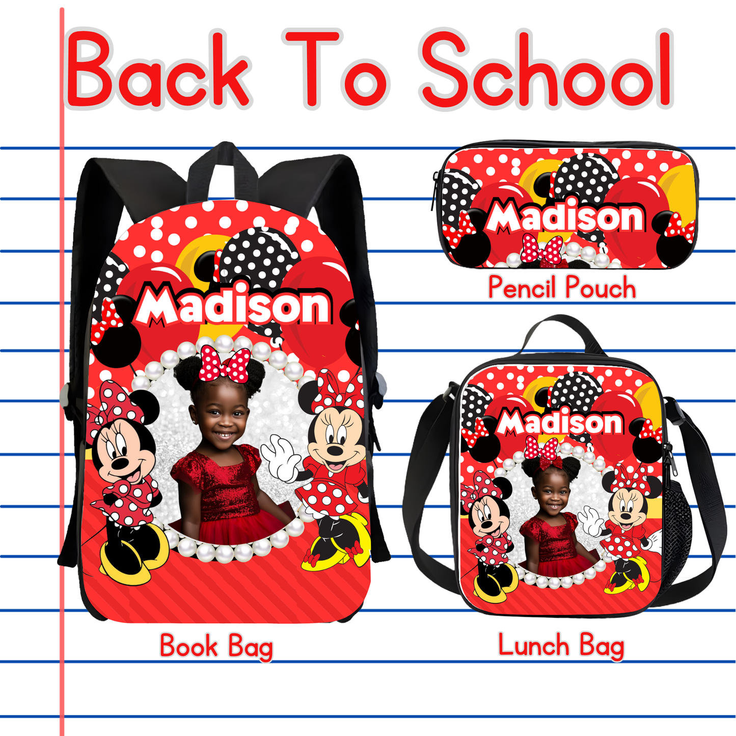 Customized Book Bag, Pencil Pouch, or Lunch Bag