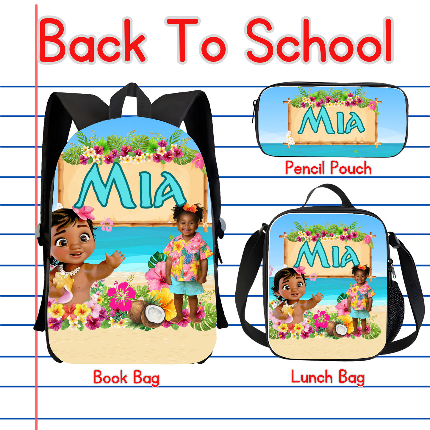 Customized Book Bag, Pencil Pouch, or Lunch Bag