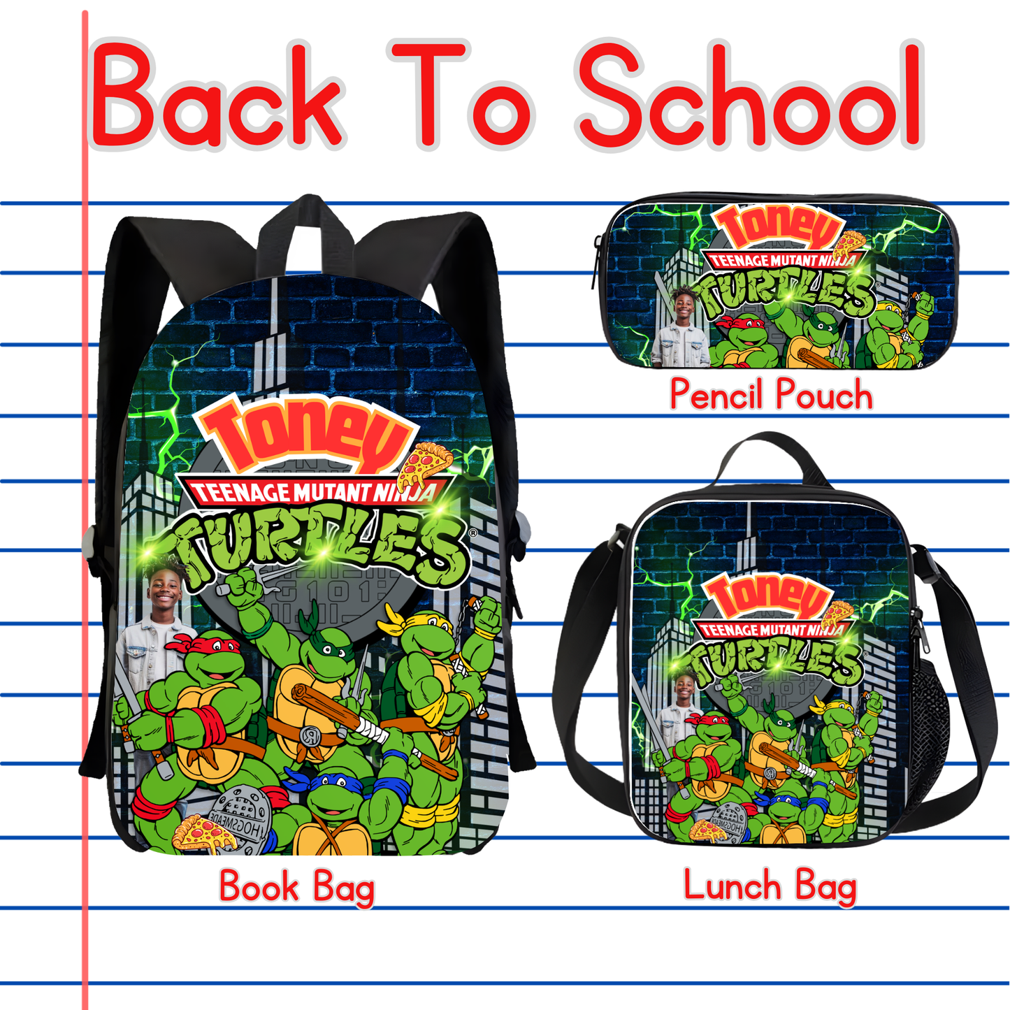 Customized Book Bag, Pencil Pouch, or Lunch Bag