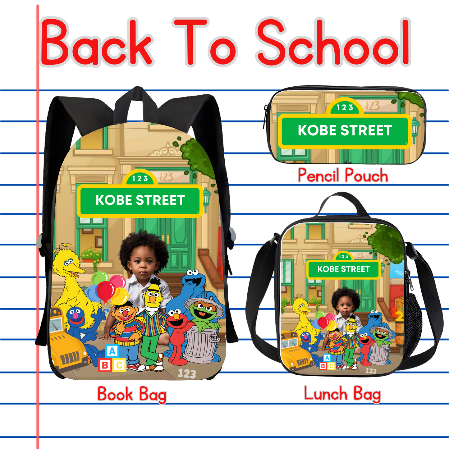 Customized Book Bag, Pencil Pouch, or Lunch Bag