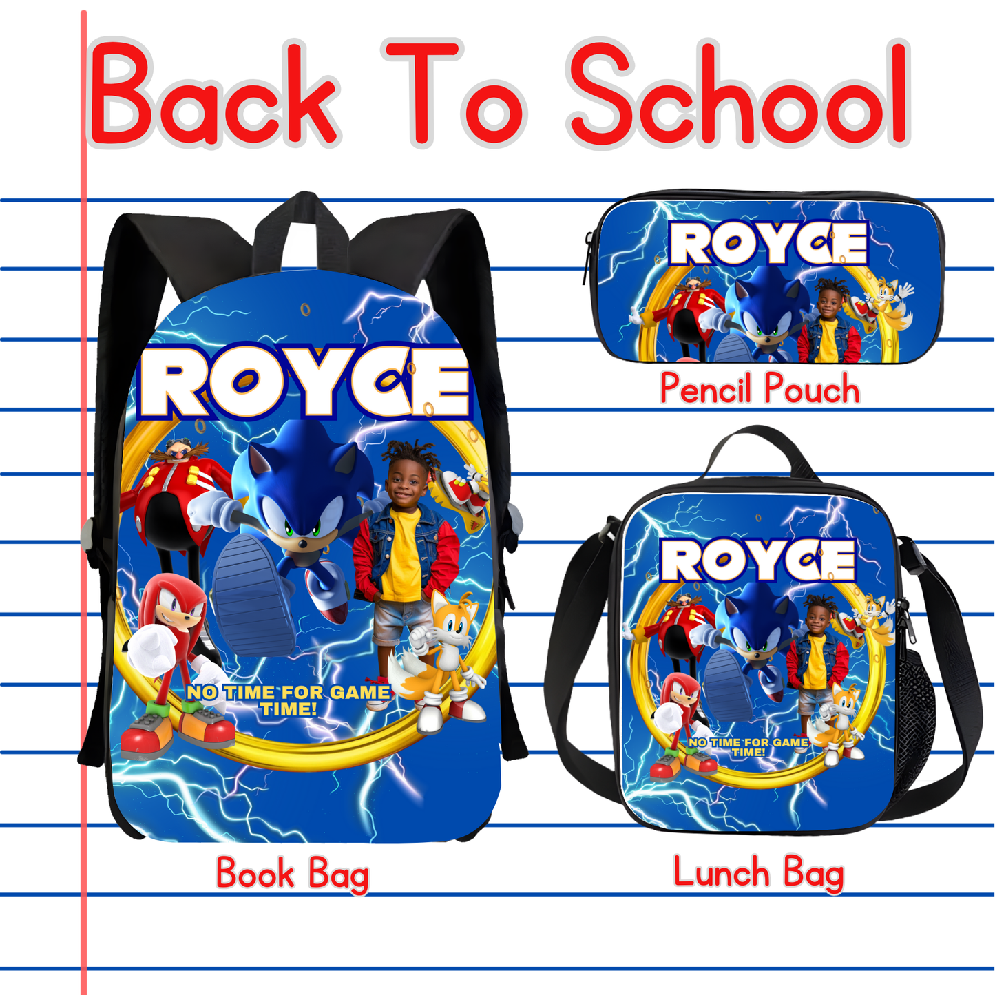 Customized Book Bag, Pencil Pouch, or Lunch Bag