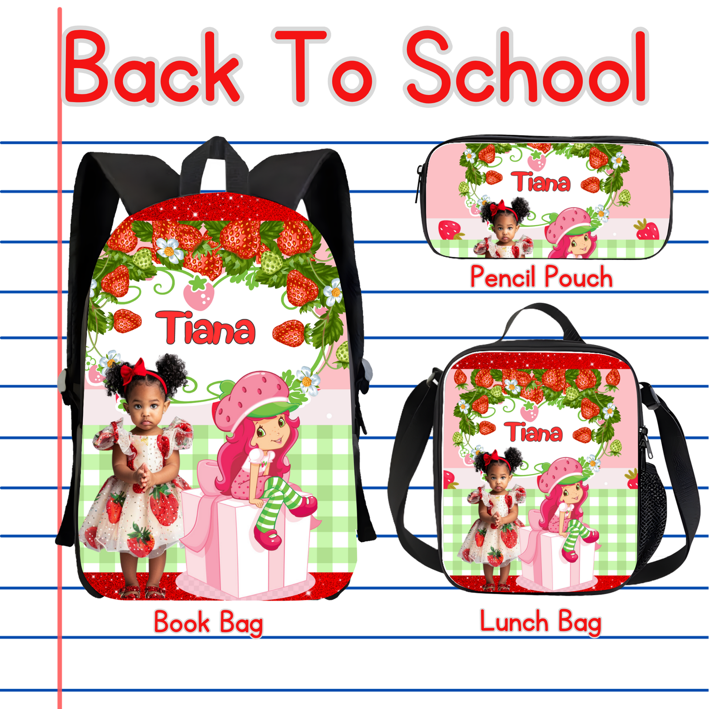 Customized Book Bag, Pencil Pouch, or Lunch Bag