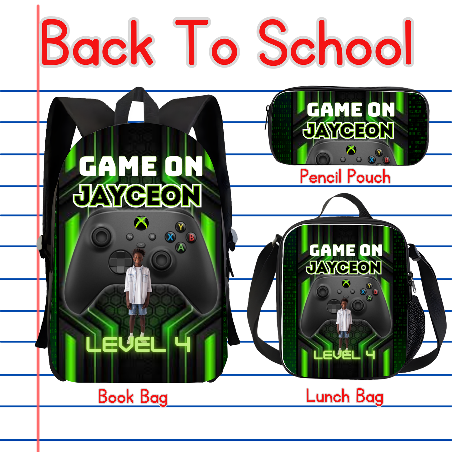 Customized Book Bag, Pencil Pouch, or Lunch Bag