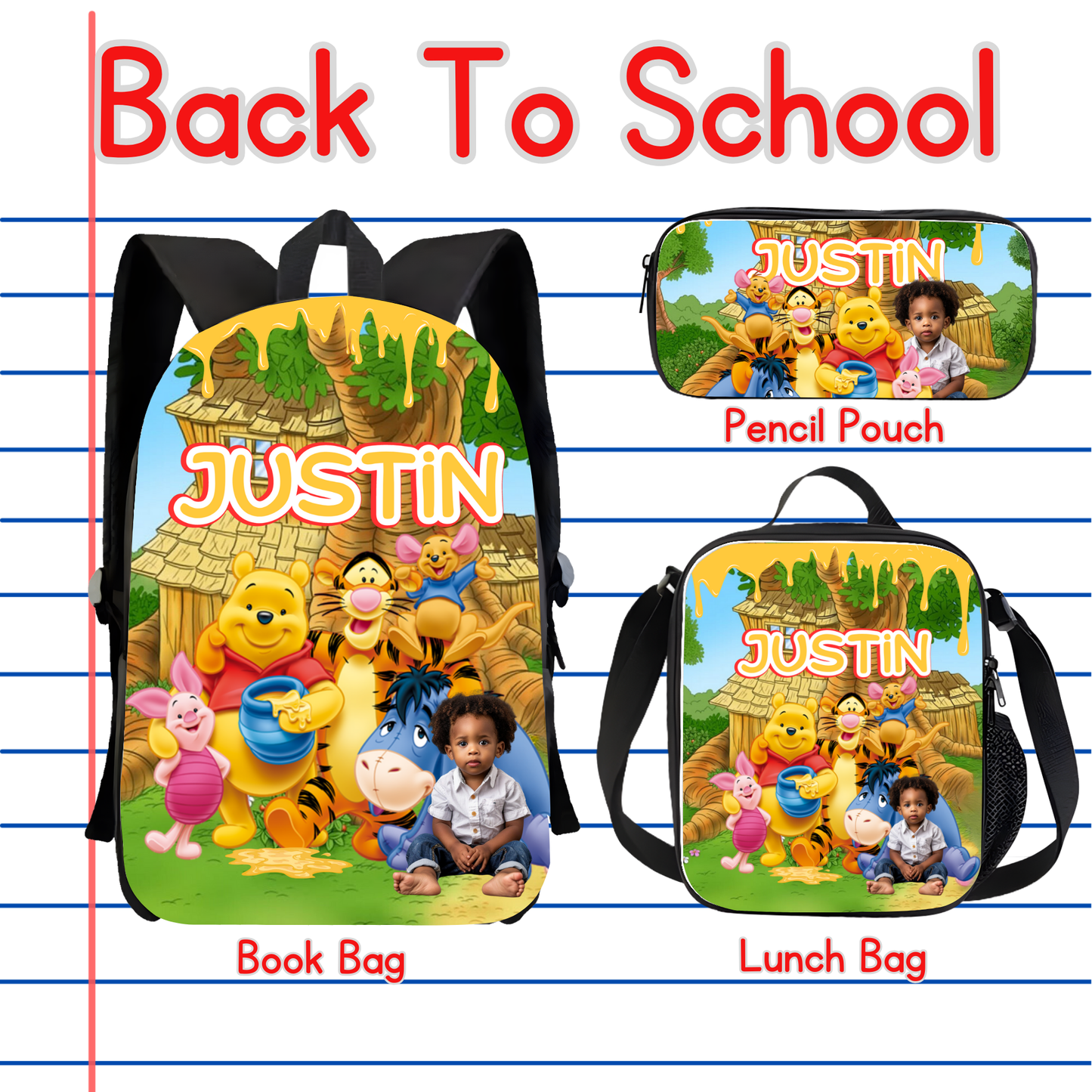 Customized Book Bag, Pencil Pouch, or Lunch Bag