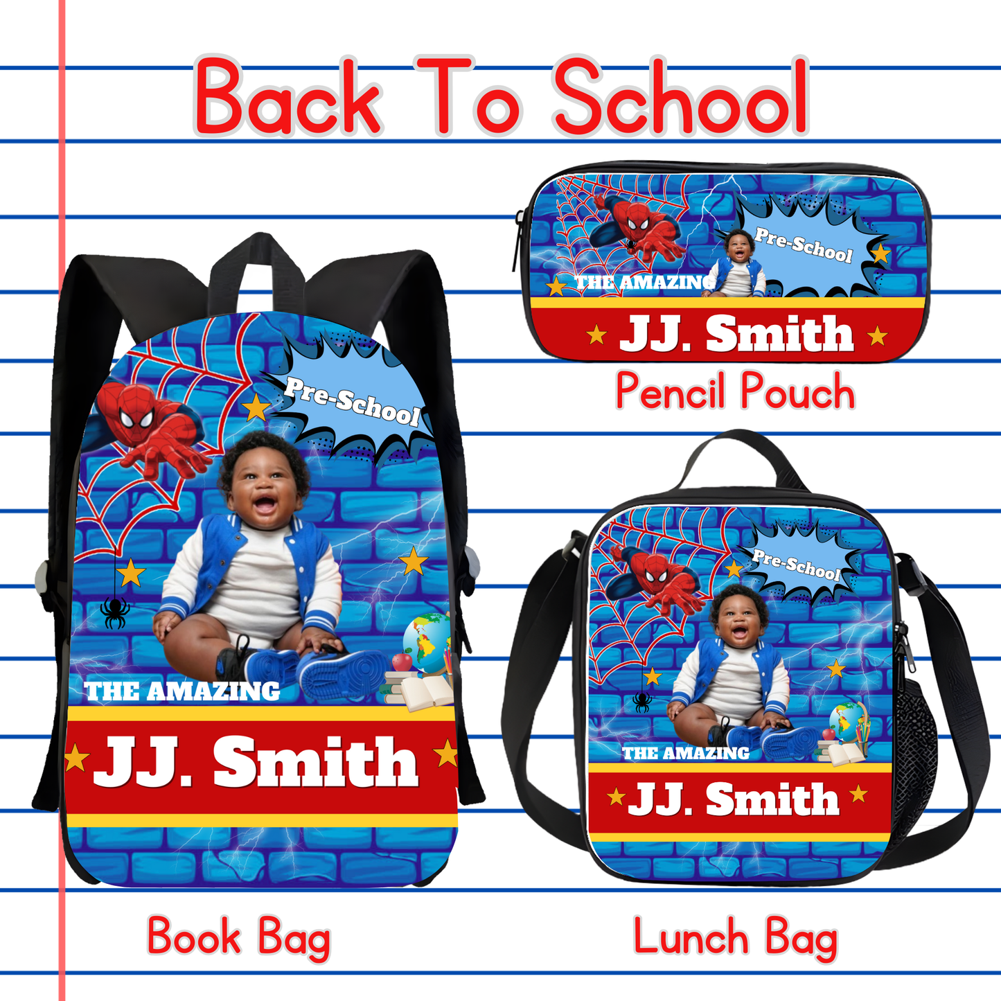 Customized Book Bag, Pencil Pouch, or Lunch Bag