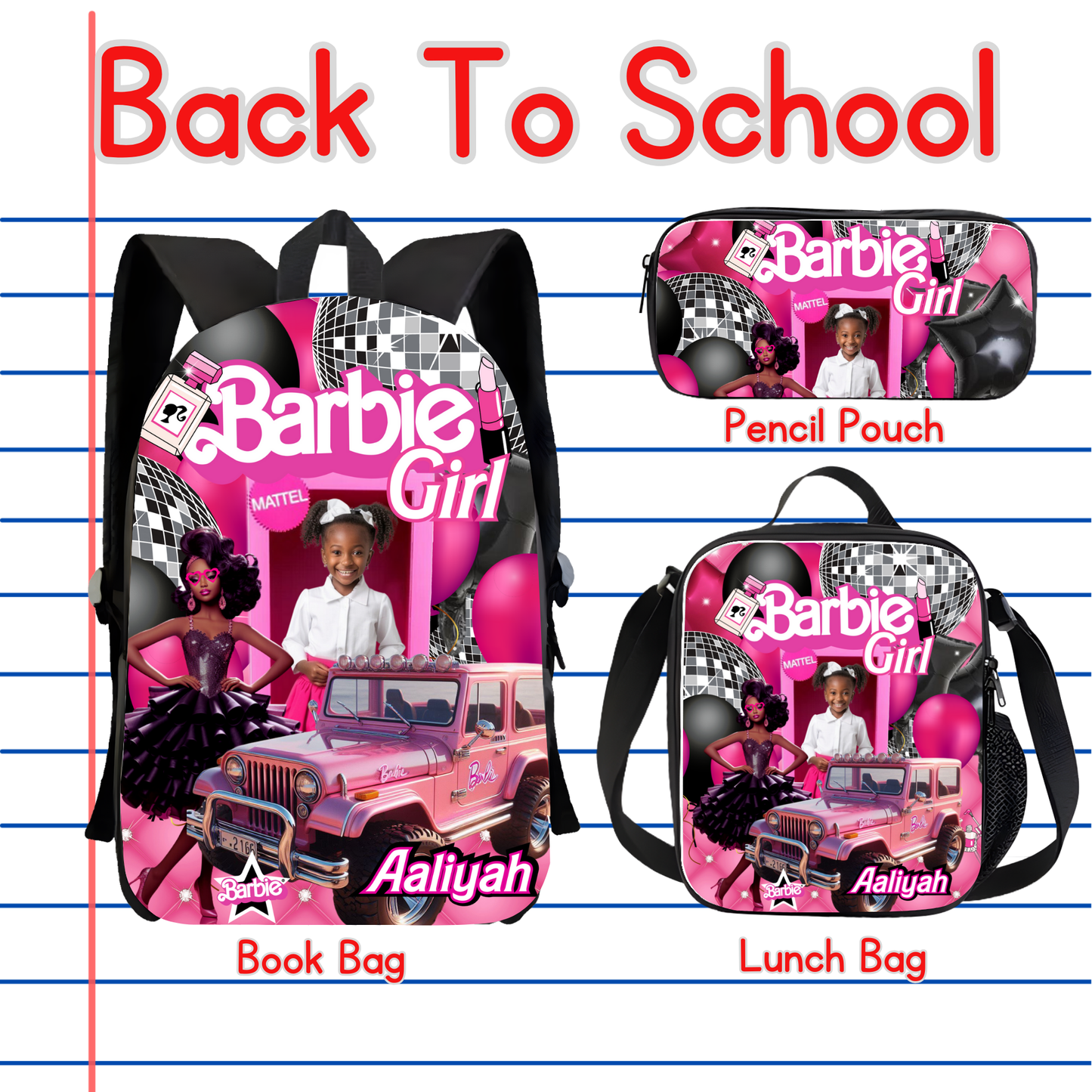Customized Book Bag, Pencil Pouch, or Lunch Bag